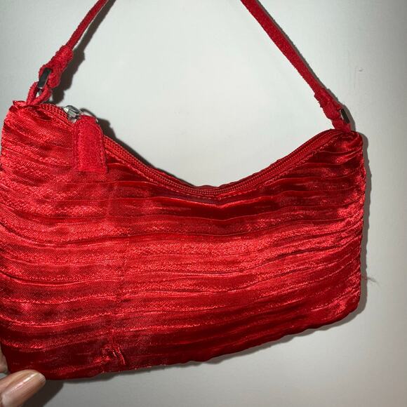 Red Satin Ruched Evening Shoulder Bag – Holiday Party & NYE Cocktail Purse - Picture 4 of 15